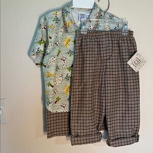 Kids Safari Animal Print Button Down Shirt With Matching Shorts & pants!